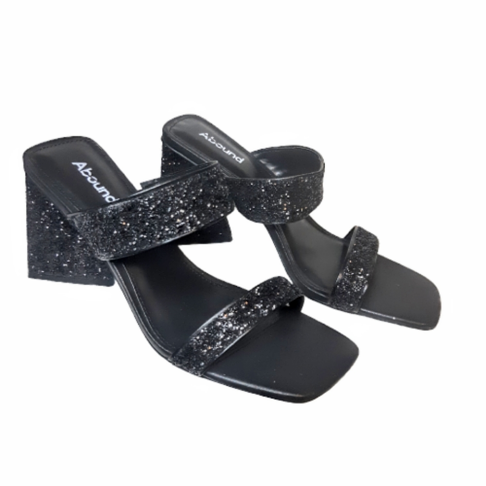 Abound Carina Black Glitter Mule Strapy Slide Sandal Chunky Block Heel